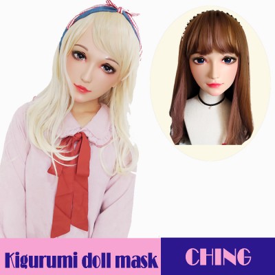 (Ching)Crossdress Sweet Girl Resin Half Head Female  BJD Eyes Cosplay Anime Kigurumi Doll Mask